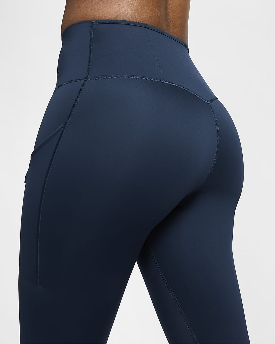 Damskie legginsy 7/8 z wysokim stanem i kieszeniami zapewniające mocne wsparcie Nike Go - Armory Navy/Czerń