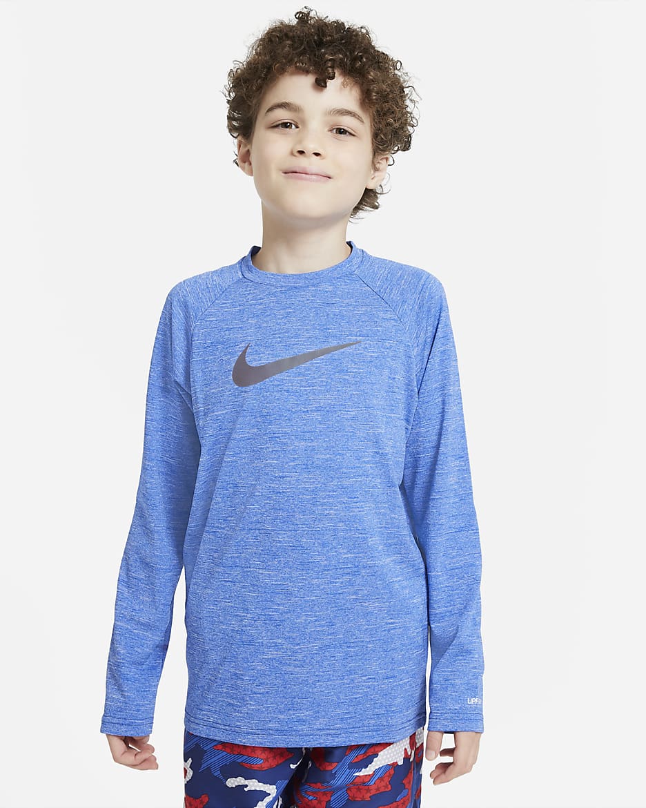 Camiseta de natación Hydroguard de manga larga para niño talla grande Nike Heather - Royal juego