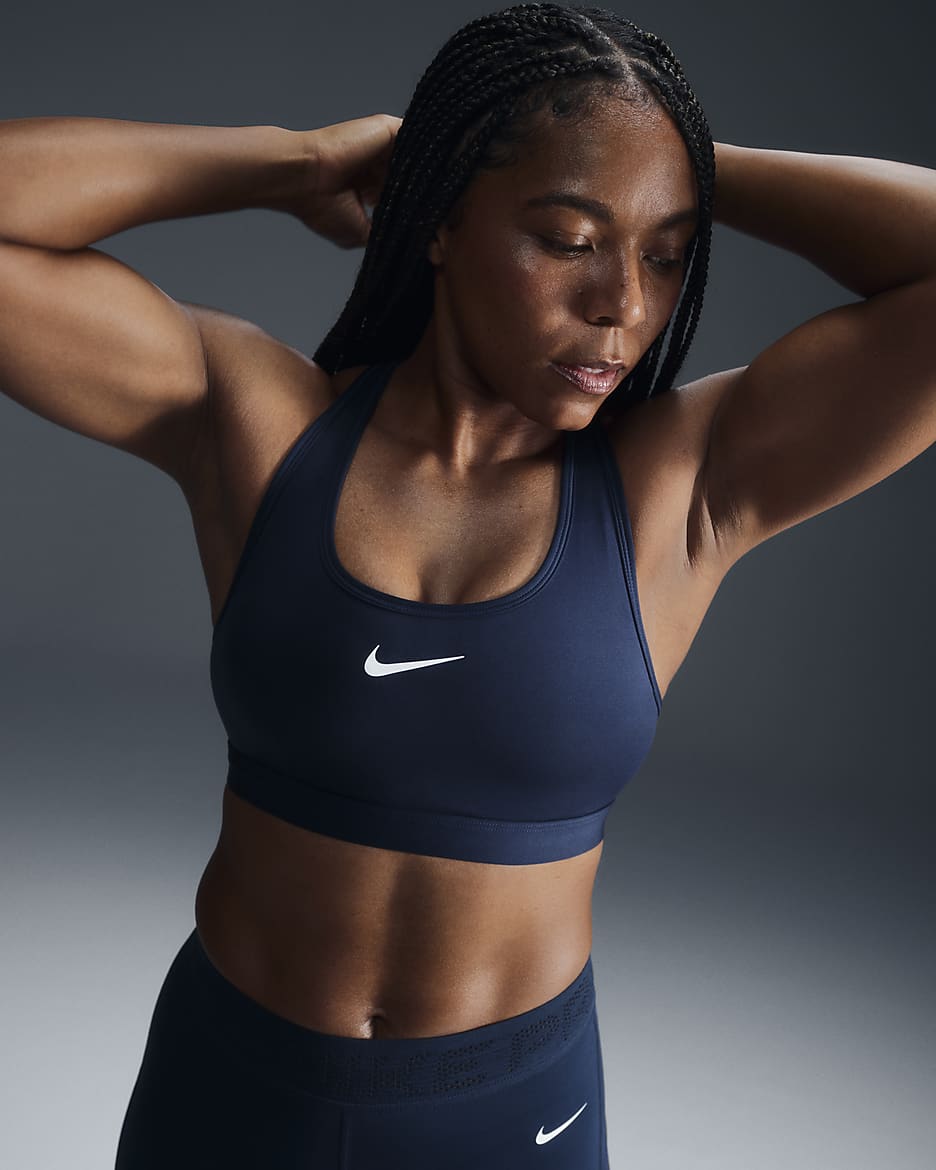 Brassière de sport rembourrée Nike Swoosh Medium Support pour femme - Armory Navy/Blanc