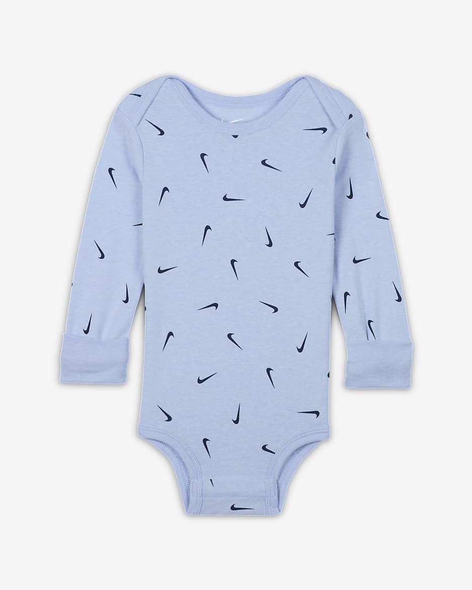 Nike Baby Essentials Baby (12-24M) Long Sleeve Bodysuits (3 Pack) - Multi-Color/Cobalt Bliss