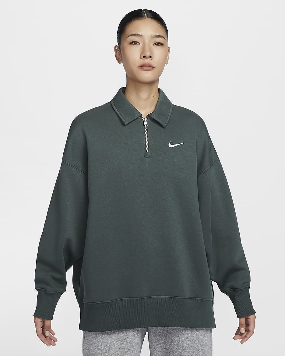 เสื้อโปโลซิปสั้นโอเวอร์ไซส์ผู้หญิง Nike Sportswear Phoenix Fleece - Vintage Green/Sail