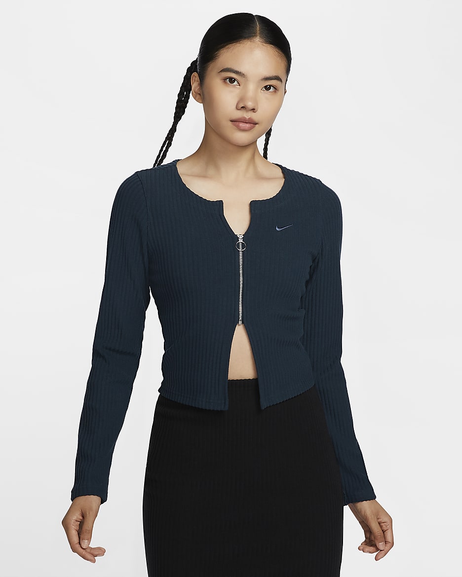 Nike Sportswear Chill Rib Women's Slim Full-Zip Cardigan - Armoury Navy/Armoury Navy