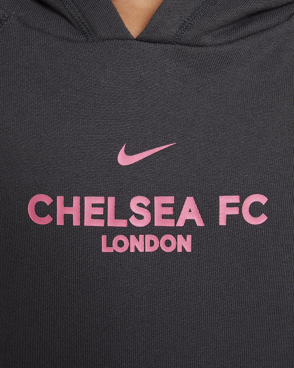 Chelsea F.C. Third Older Kids' Nike Football Pullover Hoodie - Anthracite/Pink Prime