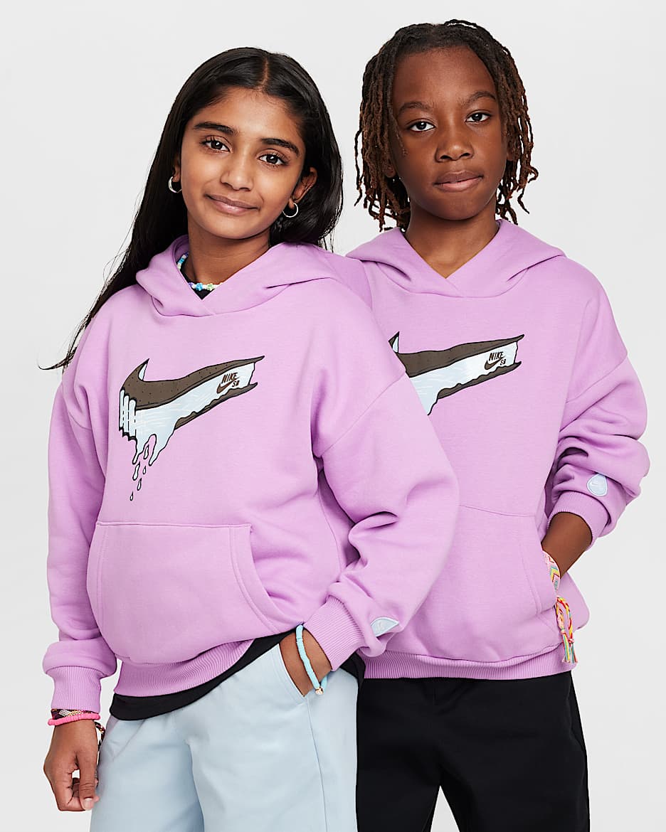 Sudadera de skateboarding con gorro sin cierre oversized para niños talla grande Nike SB EasyOn - Fucsia enérgico/Azul vacío