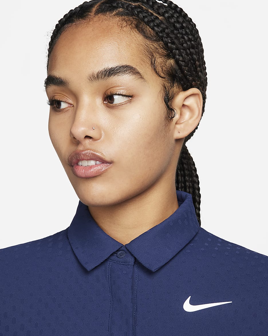 Polo de golf à manches courtes Dri-FIT ADV Nike Tour pour femme - Midnight Navy/Blanc