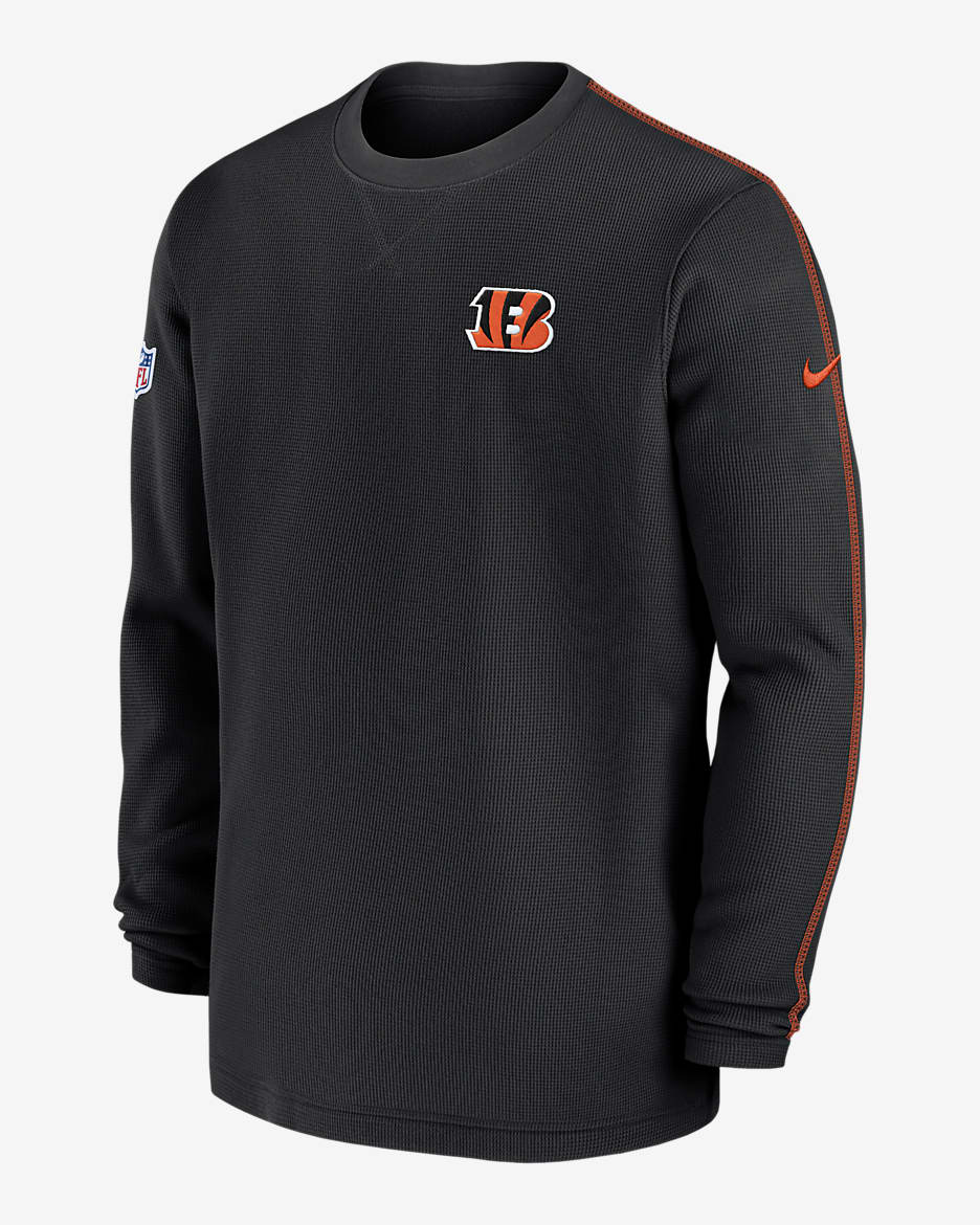 Playera de manga larga Nike de la NFL para hombre Cincinnati Bengals Sideline Coach - Negro/Naranja
