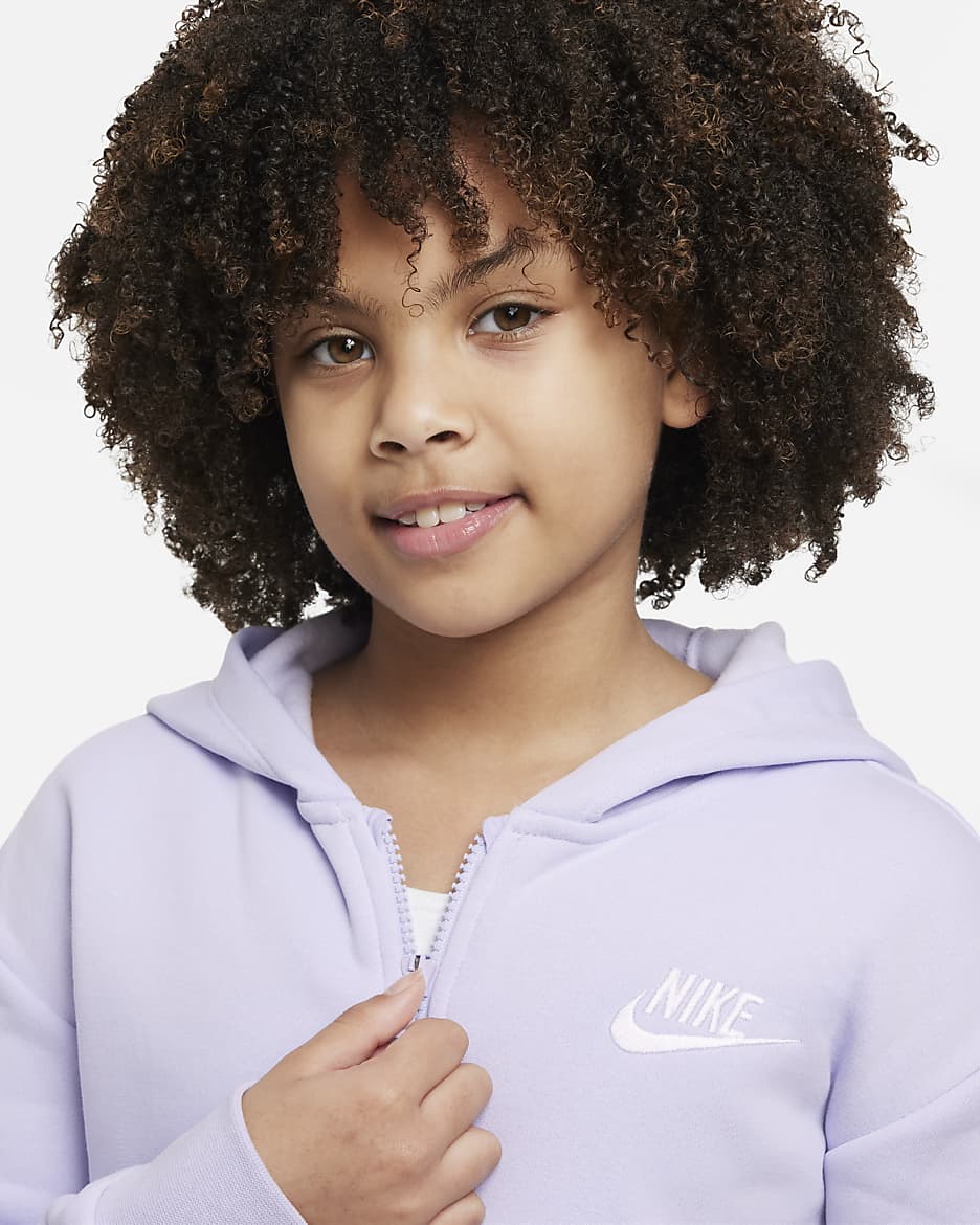 Nike Sportswear Club Fleece Older Kids' (Girls') Full-Zip Hoodie - Oxygen Purple/White