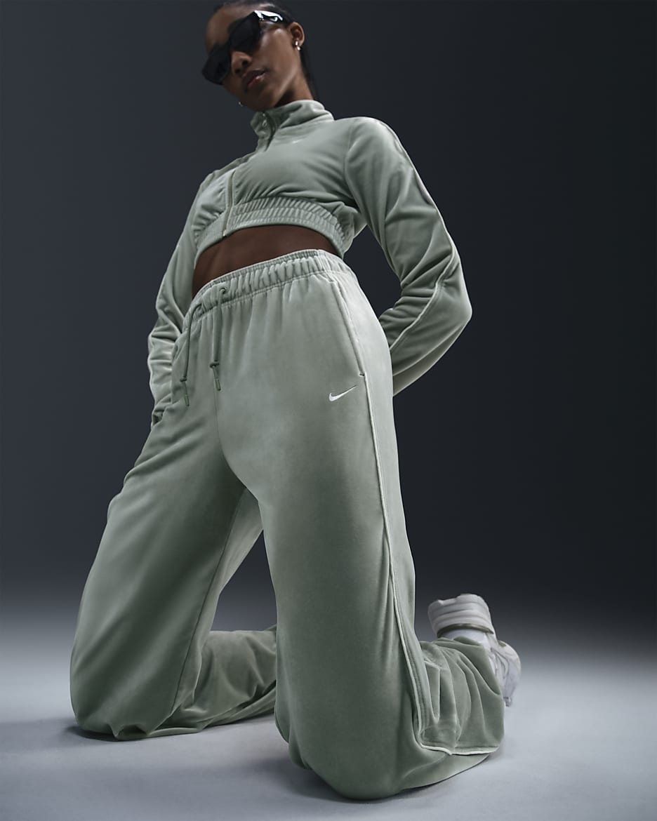 Pantaloni jogger in velour a vita media Nike Sportswear Collection – Donna - Jade Horizon/Sail/Sail