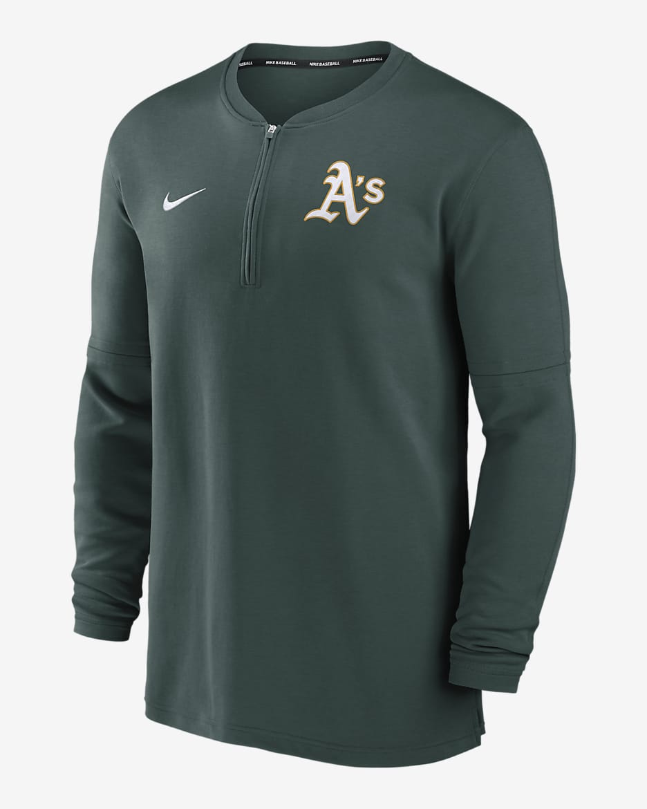 Oakland Athletics Authentic Collection Game Time Men's Nike Dri-FIT MLB 1/2-Zip Long-Sleeve Top - Hunter Green