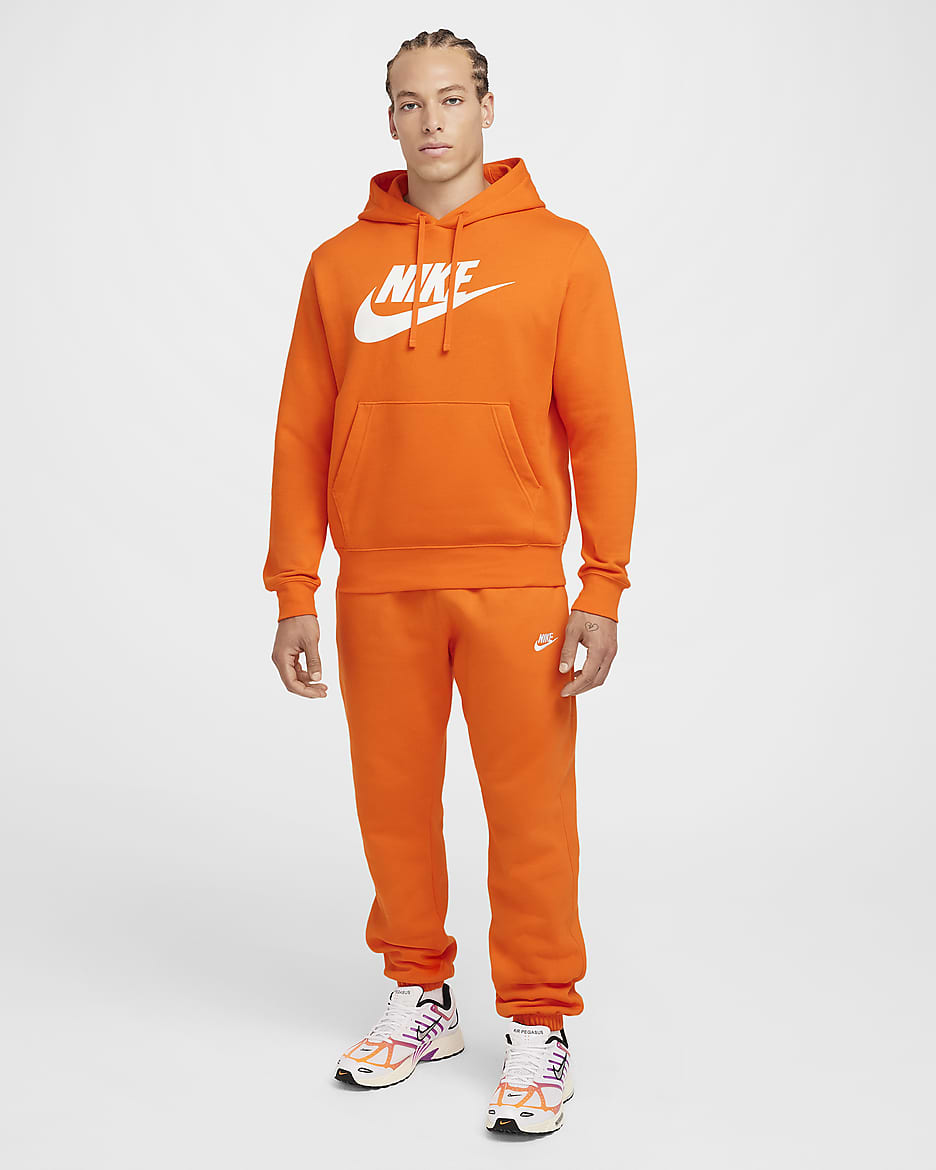 Nike Sportswear Club Fleece Men's Graphic Pullover Hoodie - Safety Orange/Safety Orange/White