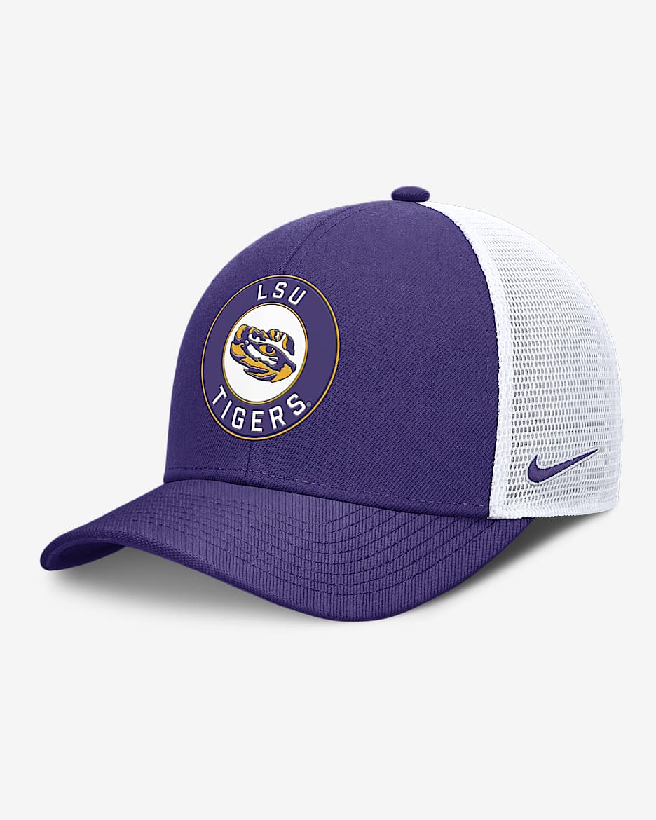 LSU Primetime Rise Men's Nike Dri-FIT College Trucker Adjustable Hat - Purple