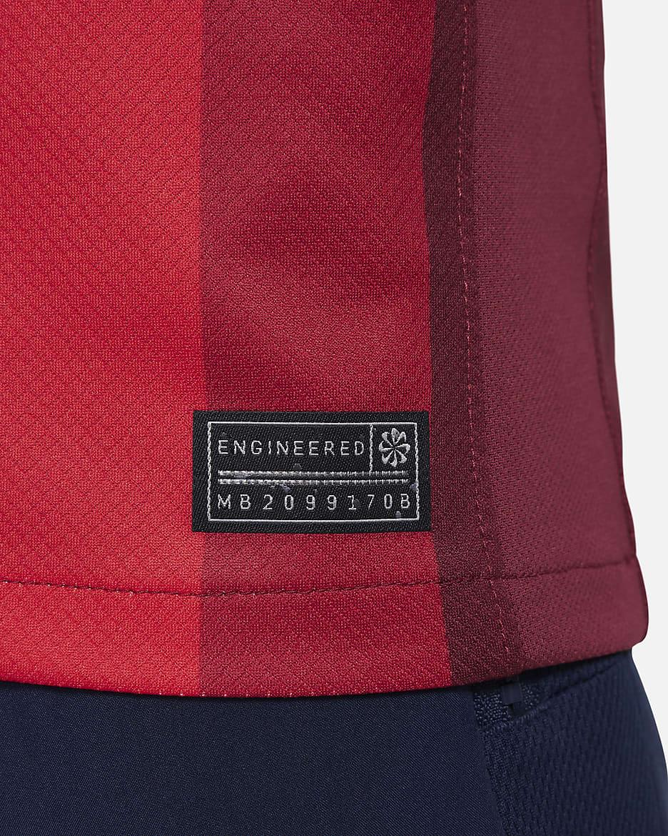 Norge 2024/25 Stadium Nike Dri-FIT Replica fotballdrakt til store barn (herrelaget, hjemmedrakt) - Team Red/Blue Void/Hvit