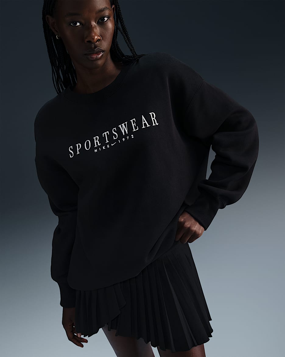 Sudadera oversized de cuello redondo para mujer Nike Sportswear Phoenix Fleece - Negro/Blanco