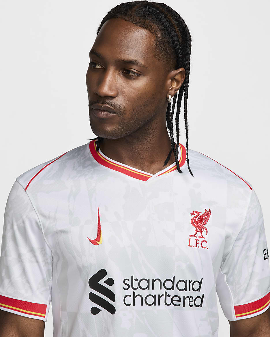 Męska koszulka piłkarska Nike Dri-FIT Liverpool F.C. Stadium 2024/25 (wersja trzecia) – replika - Biel/Pure Platinum/Czerń/Global Red