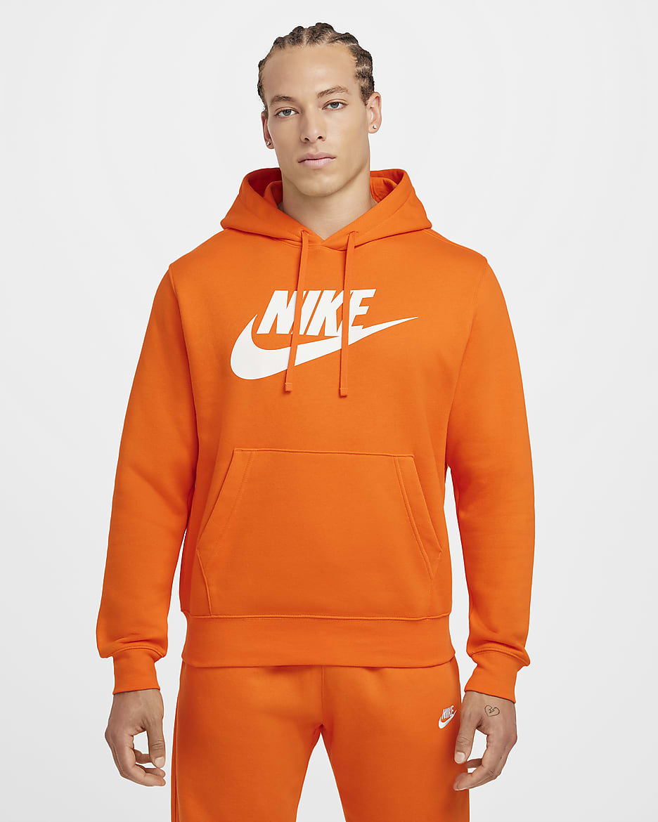 Nike Sportswear Club Fleece Men's Graphic Pullover Hoodie - Safety Orange/Safety Orange/White