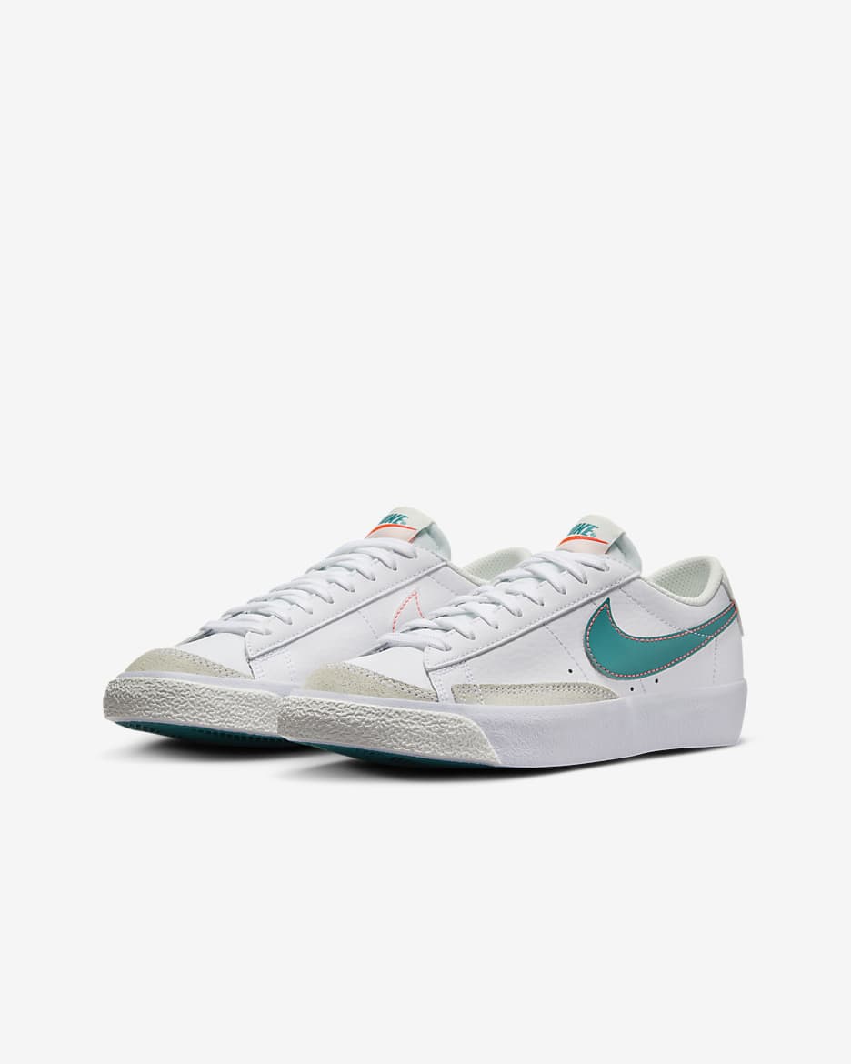 Nike Blazer Low '77 Older Kids' Shoes - White/White/Summit White/Aquamarine