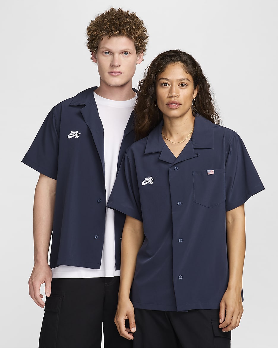 Nike SB USA Short-Sleeve Button-Up Skate Bowler - Obsidian/White