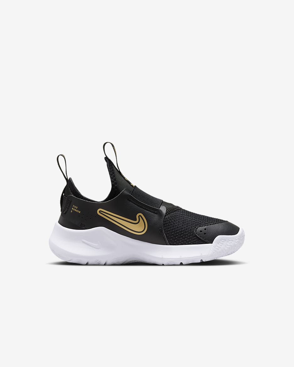 Nike Flex Runner 3-sko til mindre børn - sort/hvid/Metallic Gold