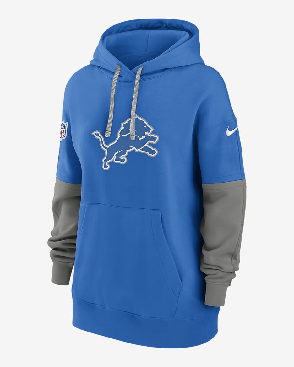 Sudadera con gorro sin cierre Nike de la NFL para mujer Detroit Lions Sideline Essential - Azul