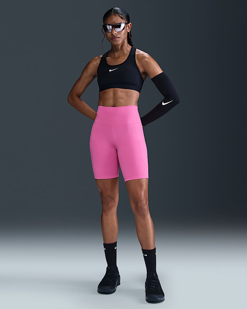 Nike One Women's High-Waisted 8" Biker Shorts with Pockets - Playful Pink/Black