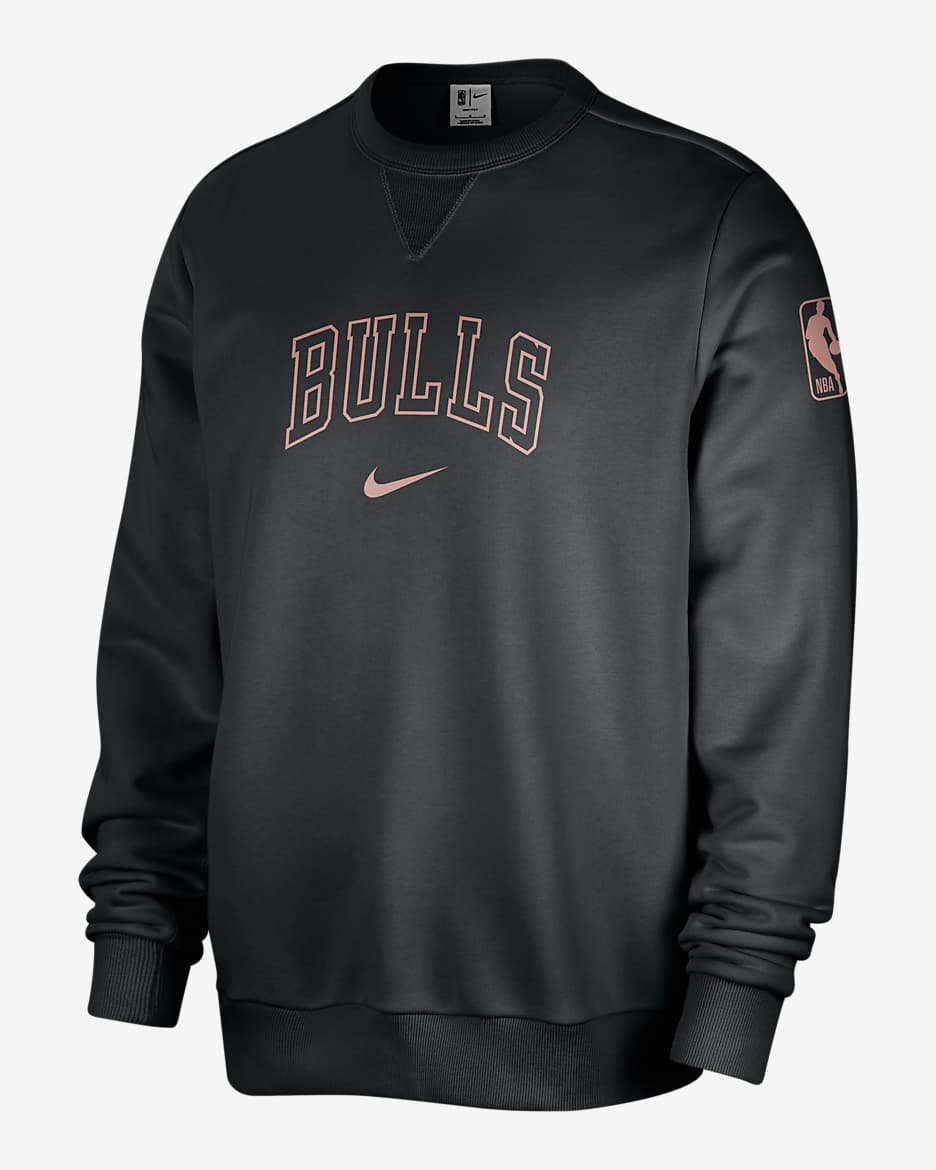 Sudadera de cuello redondo Nike Dri-FIT de la NBA para hombre Chicago Bulls Standard Issue - Negro/Marfil pálido/Rojo nebulosa