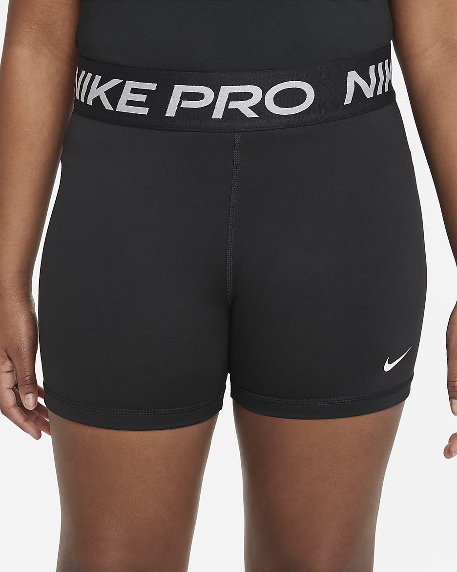 Nike Pro Dri-FIT shorts til store barn (jente) (utvidet størrelse) - Svart/Hvit