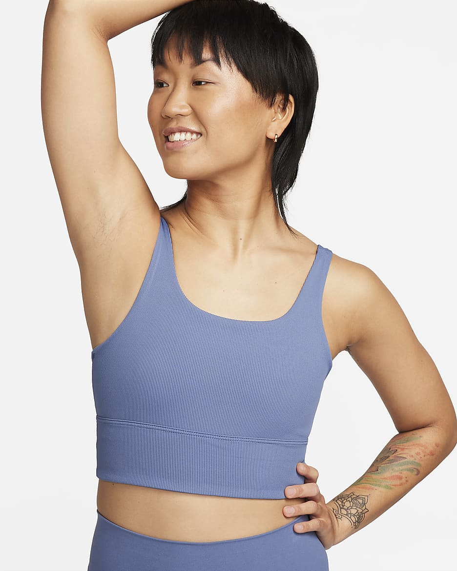 Nike Zenvy Rib Women's Light-Support Non-Padded Longline Sports Bra - Diffused Blue/Diffused Blue/White