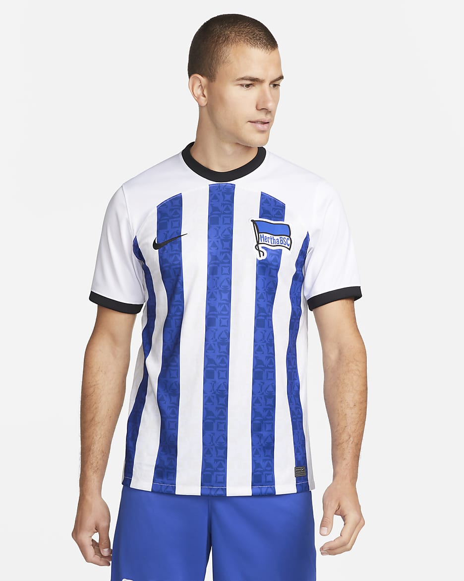Maglia da calcio Nike Dri-FIT Hertha BSC 2022/23 Stadium da uomo – Home - Bianco/Hyper Royal/Sport Royal/Nero