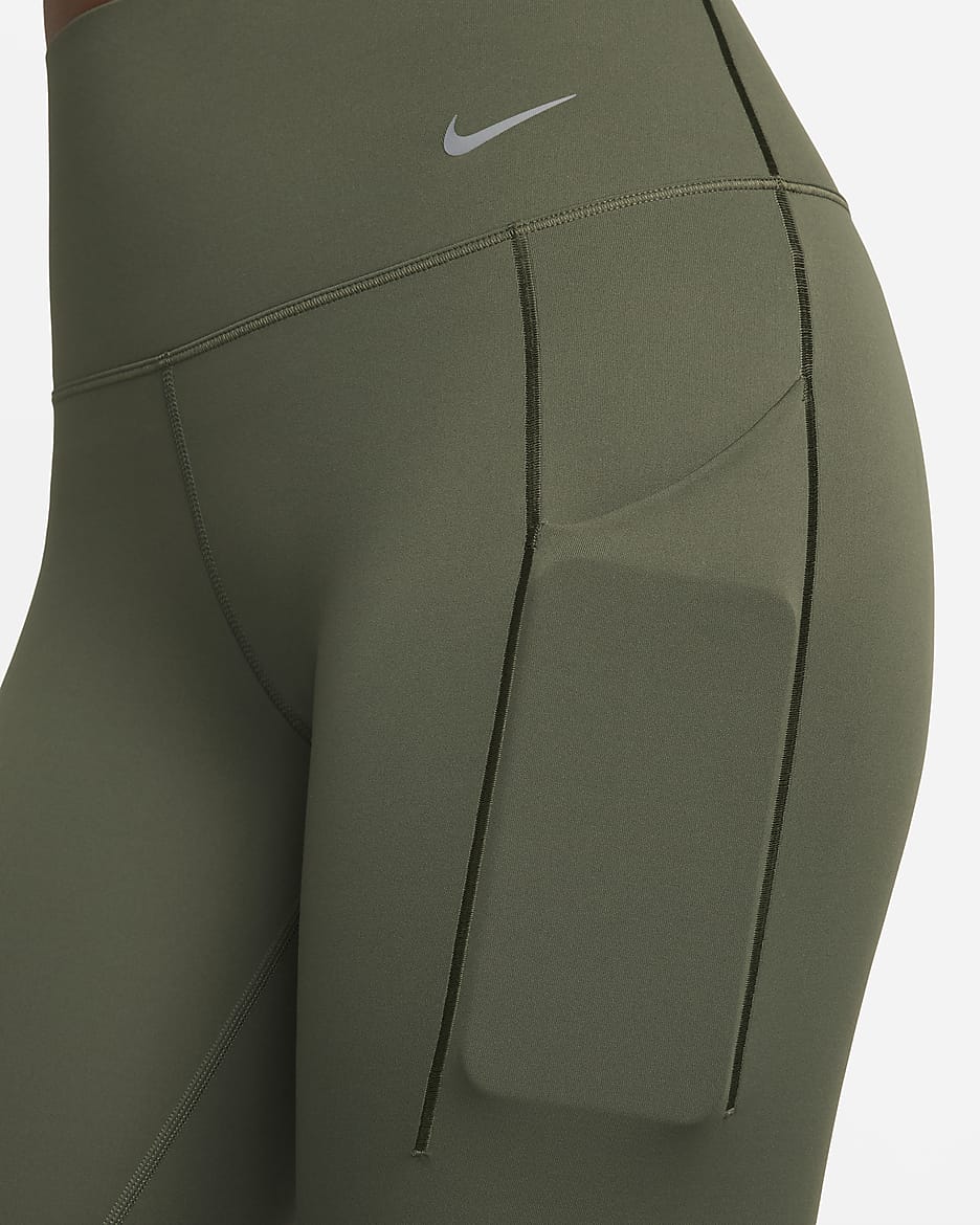 Leggings de 7/8 de tiro alto y sujeción media con bolsillos para mujer Nike Universa - Caqui militar/Negro