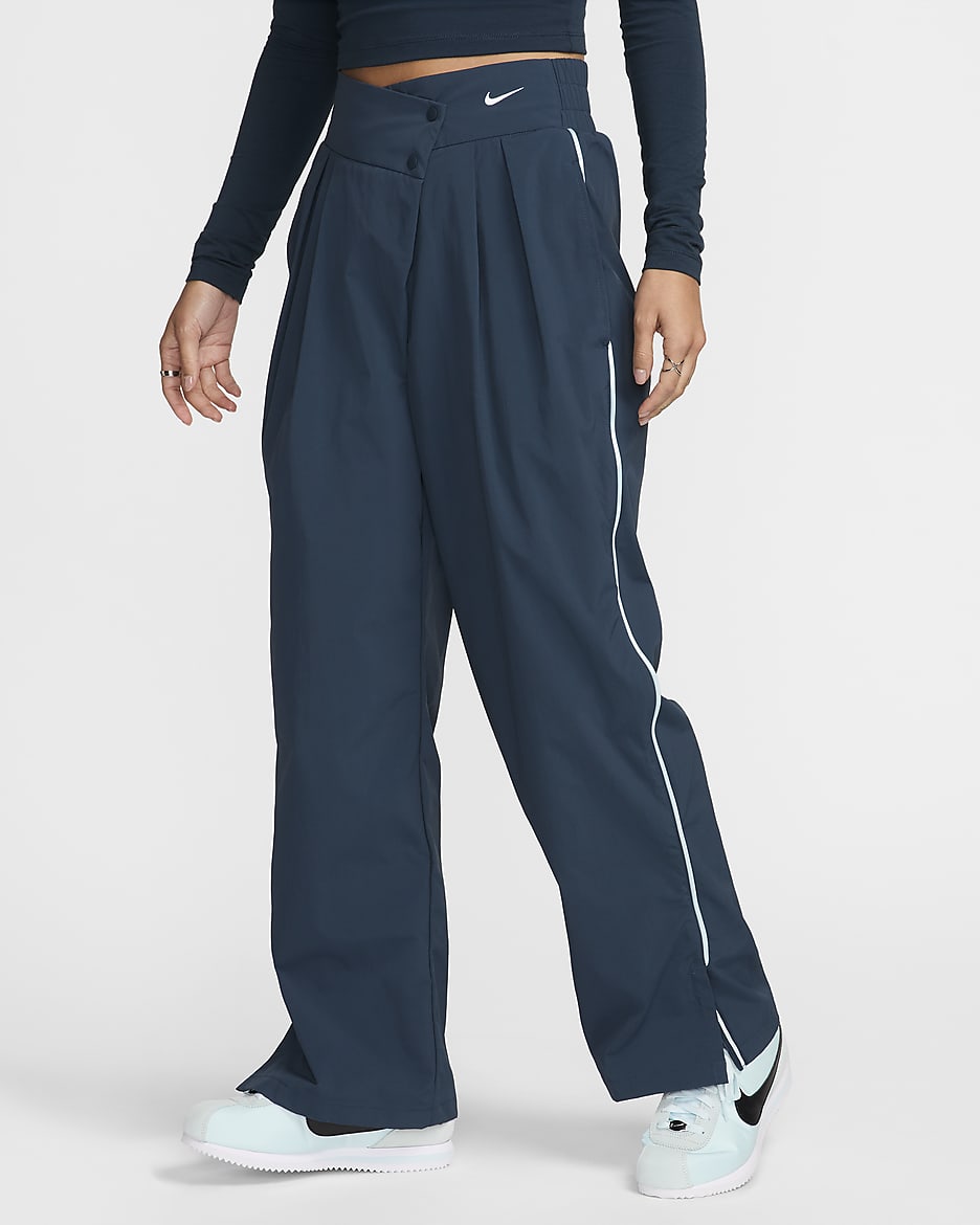 Nike Sportswear Collection Women's Mid-Rise Repel Asymmetrical-Waist Trousers - Armory Navy/Glacier Blue/White