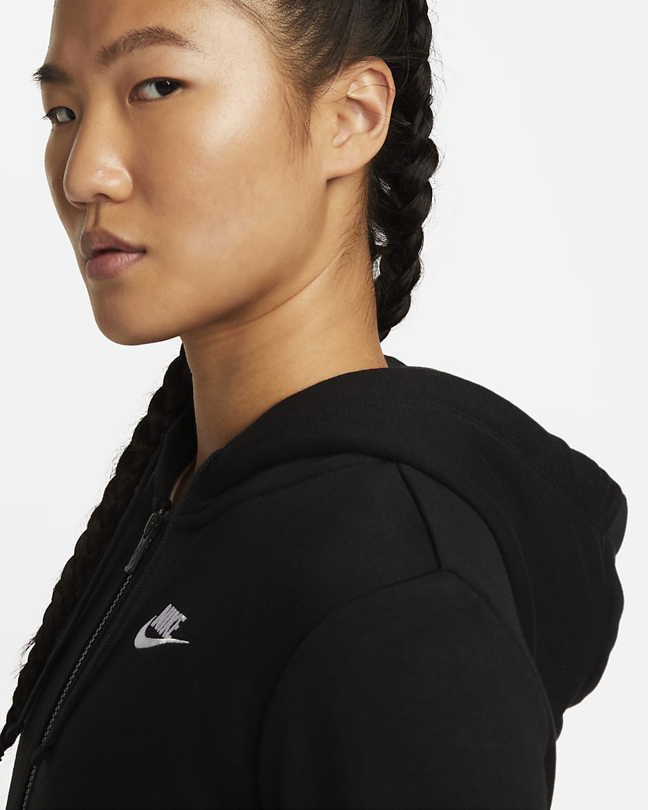 Nike Sportswear Club Fleece 女款全長式拉鍊連帽上衣 - 黑色/白色