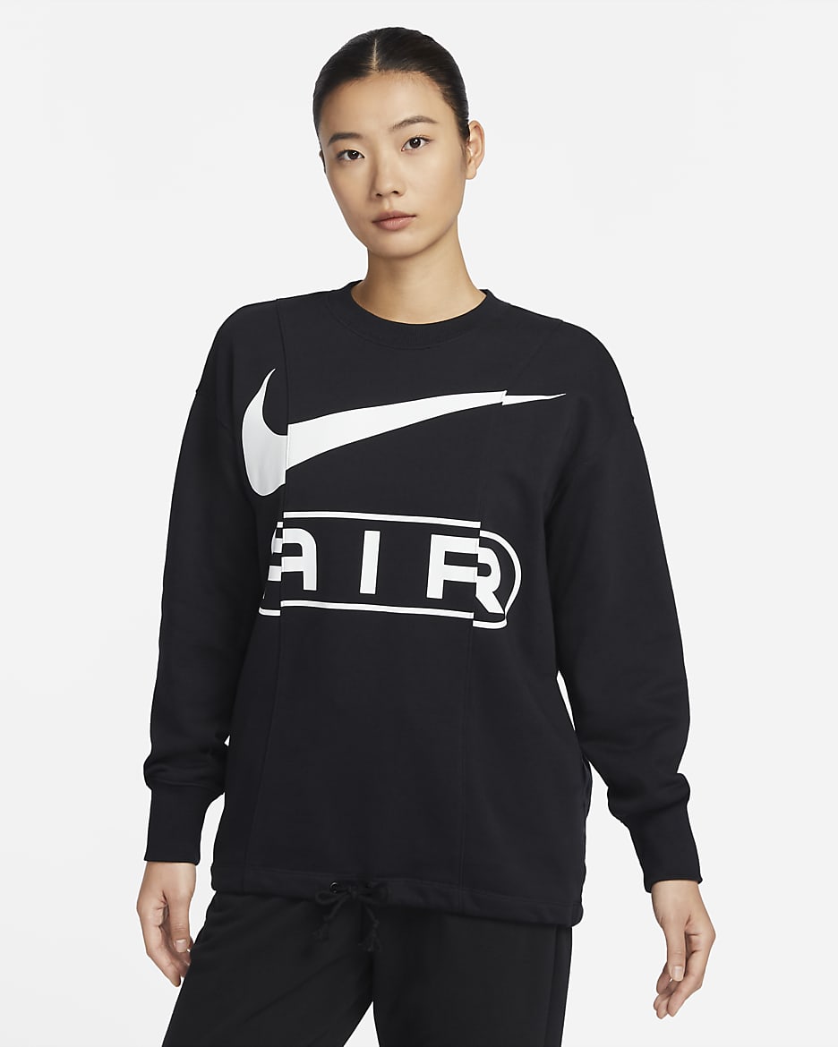 เสื้อวอร์มคอกลมผ้าเฟรนช์เทรีขนาดโอเวอร์-โอเวอร์ไซส์ผู้หญิง Nike Air - ดำ/ขาว