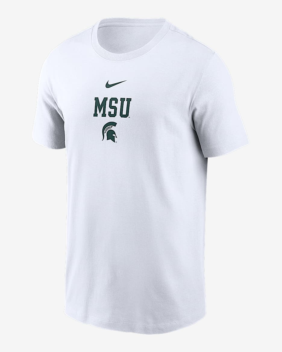 Playera universitaria Nike para hombre Michigan State 2-Hit Stacked - Blanco