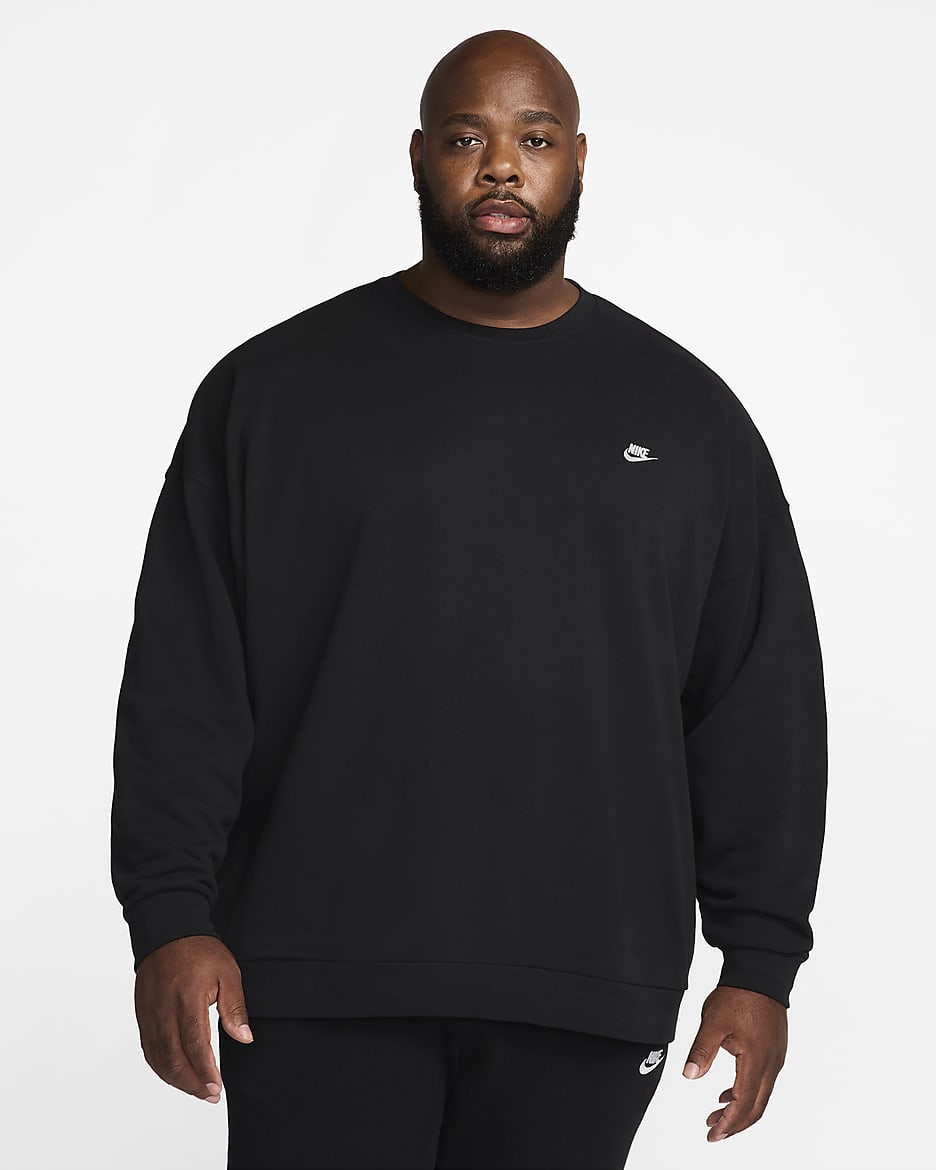 Nike Club Fleece Men's Oversized French Terry Crew - Black/Black/White