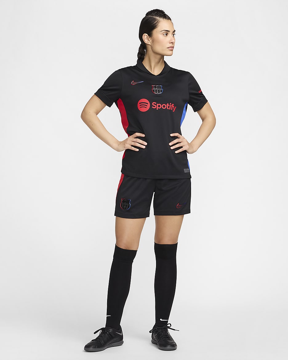 Short de foot replica Nike Dri-FIT FC Barcelona 2024/25 Stadium Extérieur pour femme - Noir/University Red/Hyper Royal/Noir