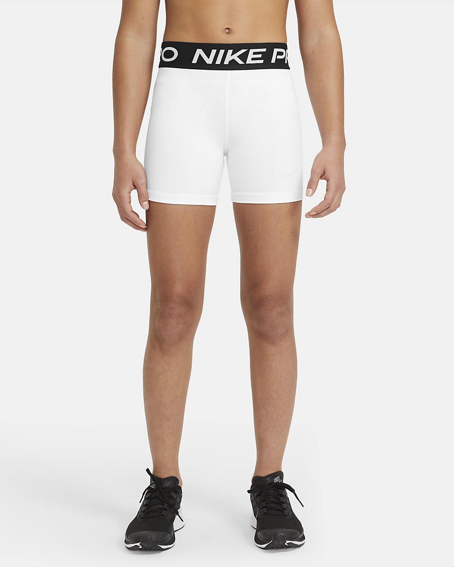 Nike Pro Girls' Shorts - White/Pure Platinum