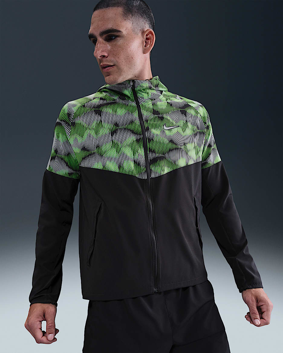 Nike Miler løpejakke til herre - Svart/Green Strike/Hvit/Metallic Silver