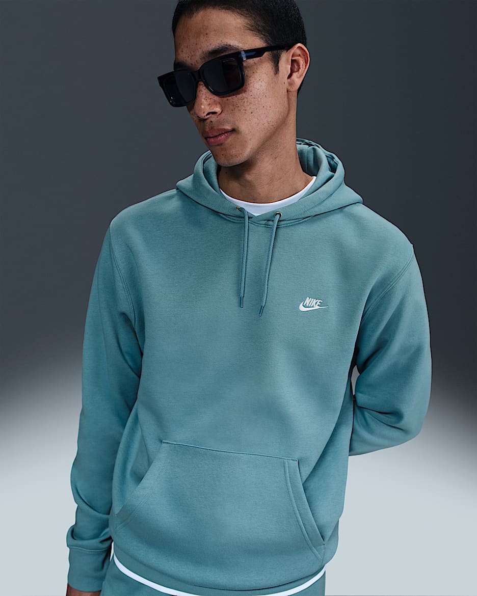 Nike Club Men's Pullover Fleece Hoodie - Denim Turquoise/Denim Turquoise/White