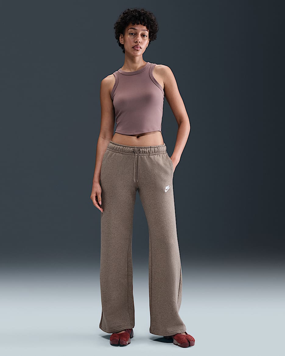 Nike Sportswear Club Fleece Women's Mid-Rise Wide-Leg Sweatpants - Mink Brown/Heather/White