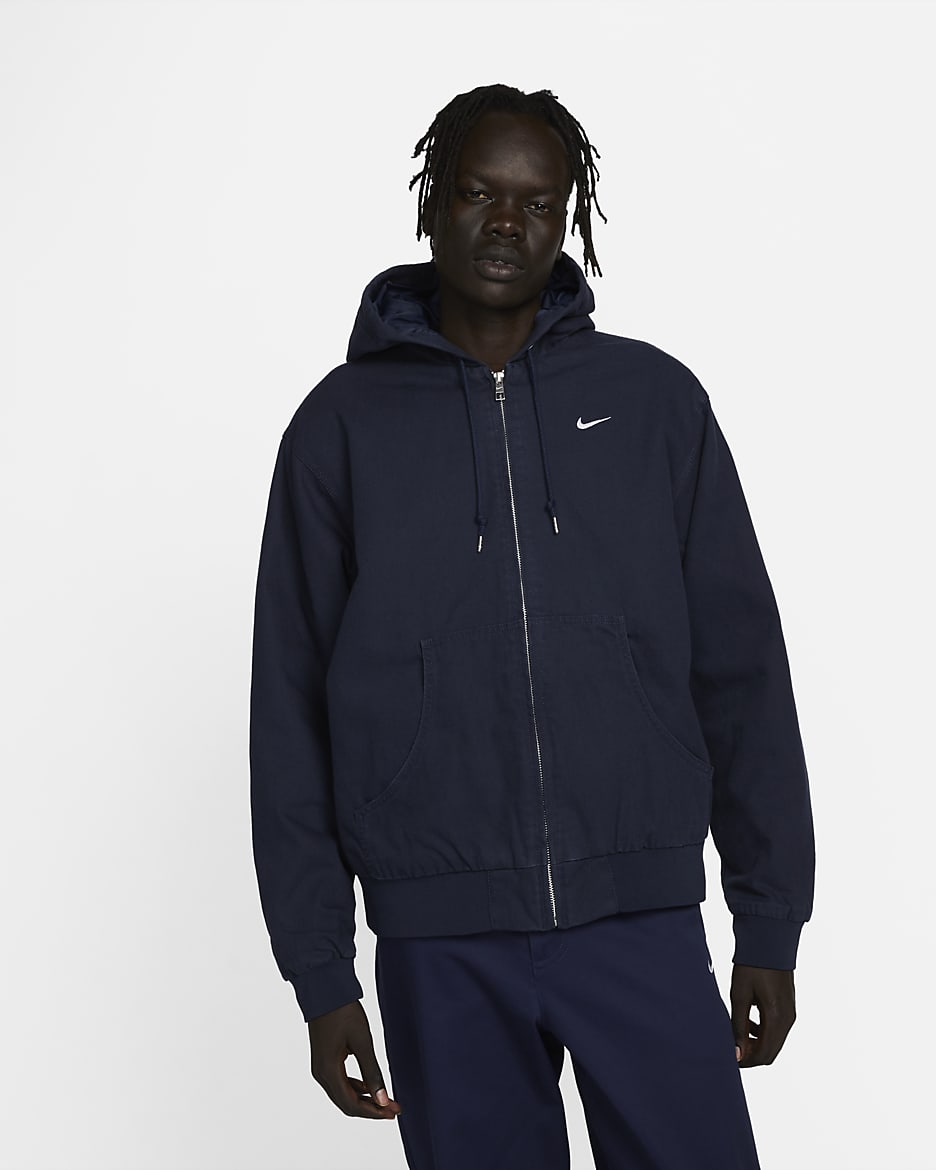 Nike Life Men's Padded Hooded Jacket - Obsidian/White