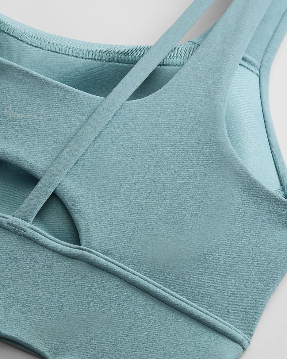 Bra deportivo de media sujeción de corte largo con almohadillas para mujer Nike Zenvy - Denim turquesa/Blanco