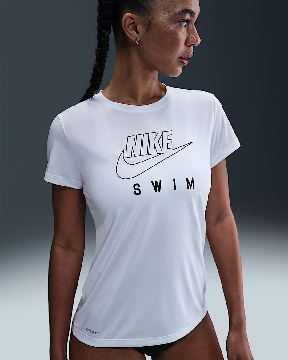 Playera de manga corta para mujer Nike Swim Swoosh Hydroguard - Blanco