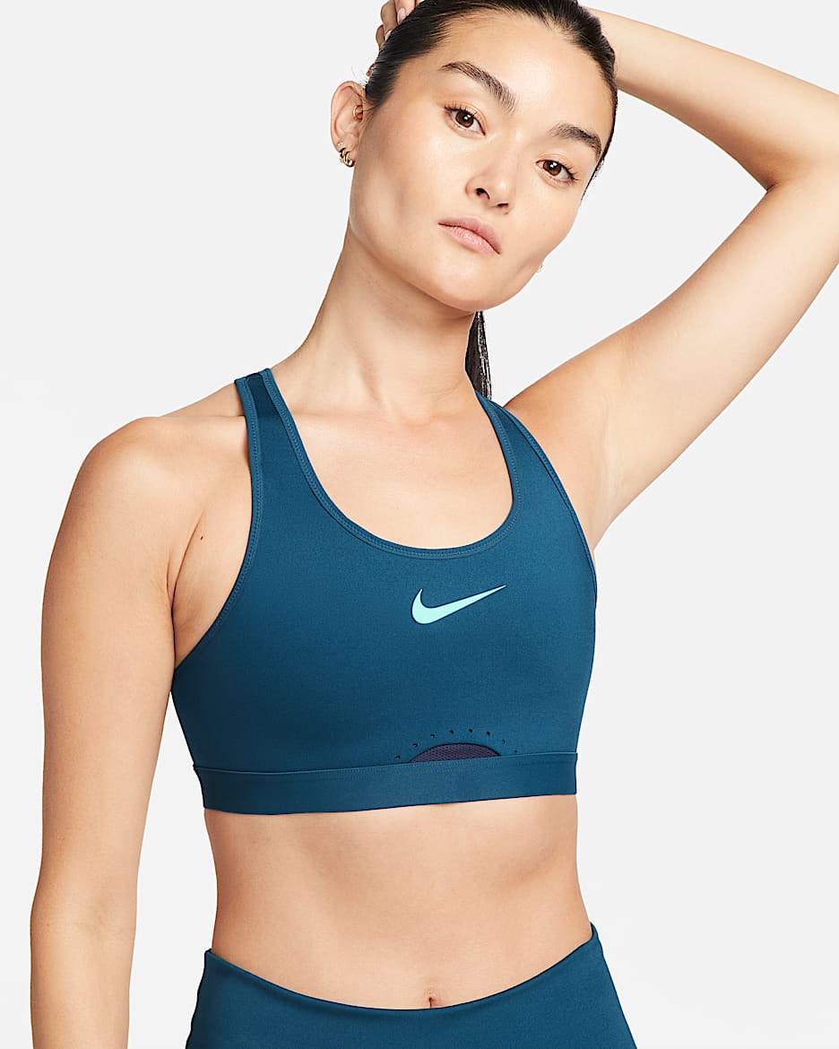 Nike Swoosh Women's High-Support Sports Bra - Valerian Blue/Blackened Blue/Valerian Blue/Green Glow
