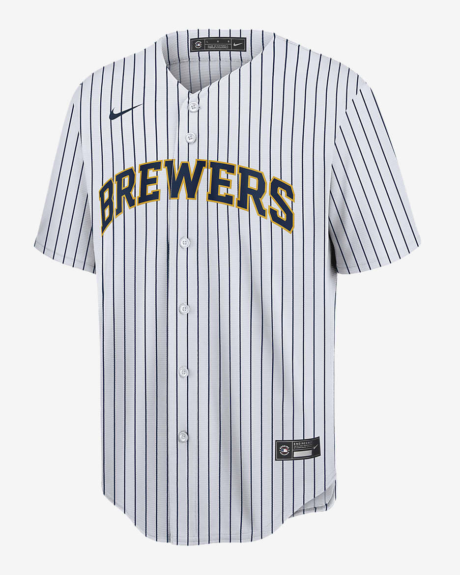 MLB Milwaukee Brewers (Christian Yelich) Men's Replica Baseball Jersey - White/Navy