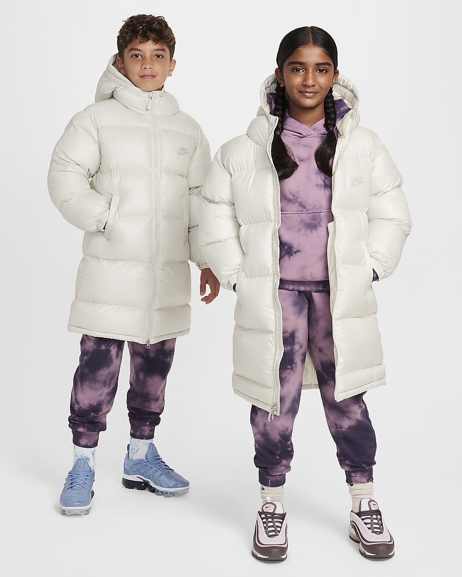 Nike Sportswear Heavyweight Synthetic Fill EasyOn Big Kids' Therma-FIT Repel Loose Hooded Parka - Light Bone/Coconut Milk/Light Bone/Light Iron Ore