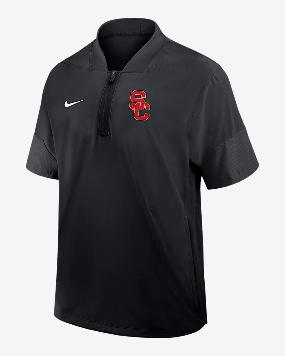 Chamarra con gorro de manga corta universitaria Nike de medio cierre para hombre USC Sideline Coach - Negro
