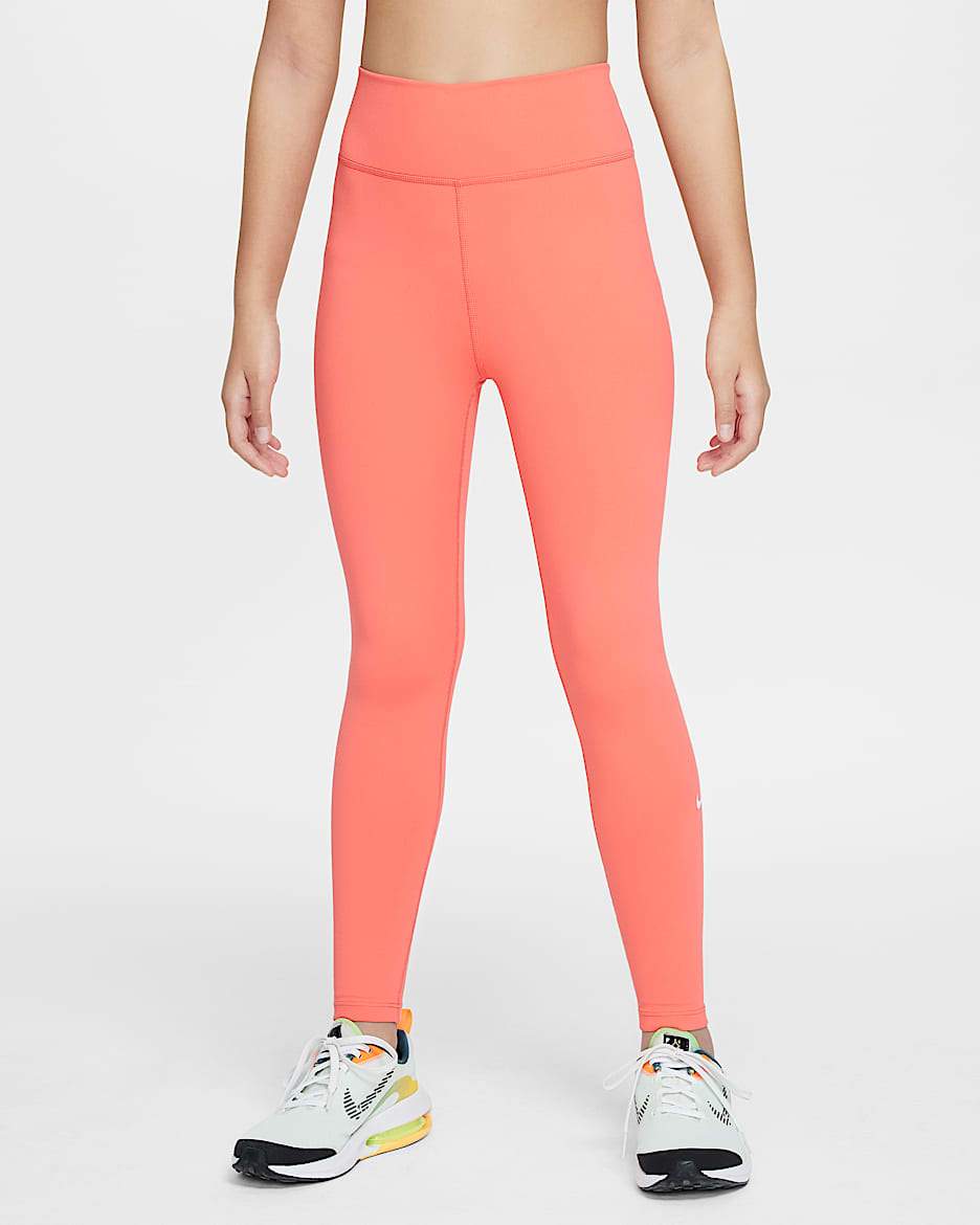 Nike One Big Kids' (Girls') Dri-FIT High-Waisted Leggings - Magic Ember/White