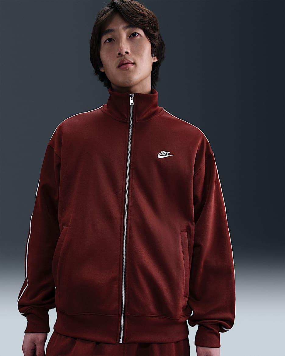 Nike Sportswear Club Men's Oversized Knit Tracksuit Jacket - Dark Team Red/Sail/White