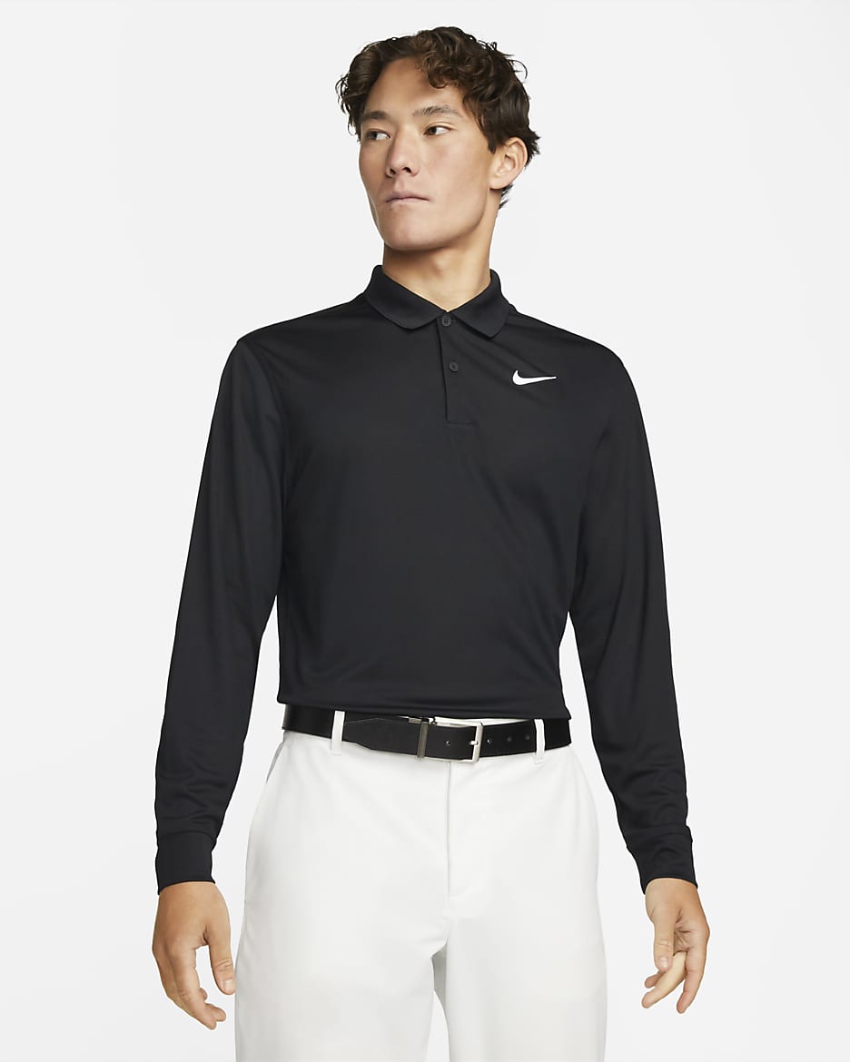 Nike Dri-FIT Victory Men's Long-Sleeve Golf Polo - Black/White