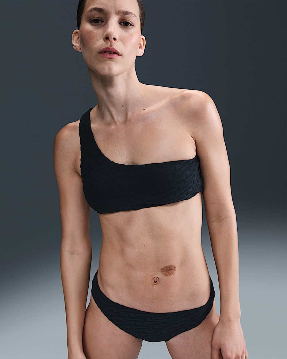 Top de bikini asimétrico para mujer Terry Nike Swim Swoosh Link - Negro